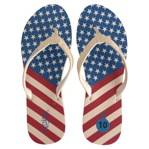 FLOJOS • Women’s American Flag Patriotic Remi Wide Strap Thong Flip Flops Sandal - Picture 1 of 5